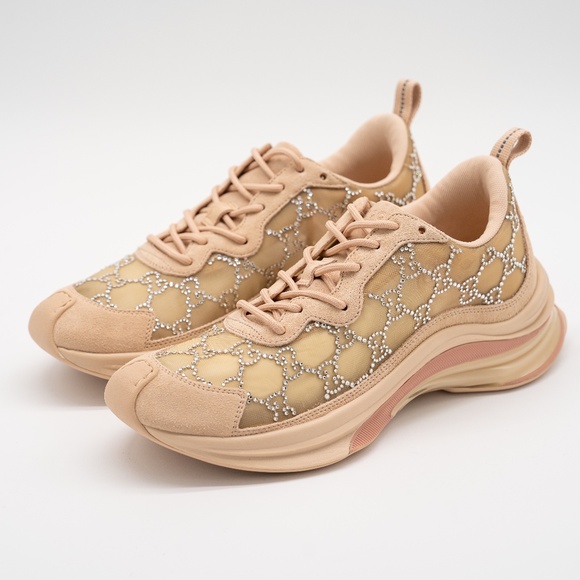 Size 40eu 10 US Gucci Run Sneakers GG Crystal Powder Pink Rose Blush Mesh - Picture 1 of 12